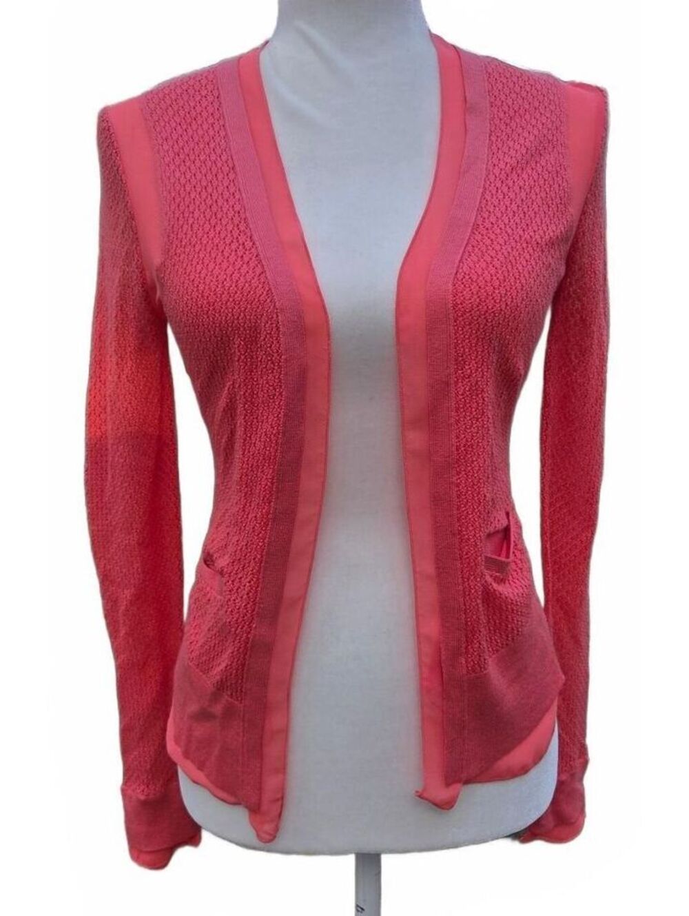 Designer BCBGMAXAZRIA "Eugene" Lightweight Layering Sweater Jacket Bright Coral